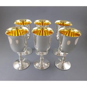 6 Glasses In Sterling Silver And Gilt