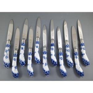 11 18th Century Knives In Sterling Silver And Porcelain