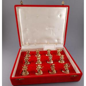 12 Sterling Silver Gilt Place Card Holders Cherubs