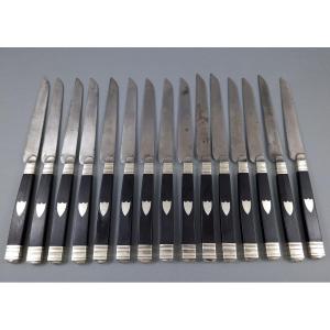 Set Of 15 Knives In Sterling Silver, Ebony And Steel
