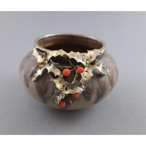 Greber Art Nouveau Stoneware Vase With Sterling Silver Mount
