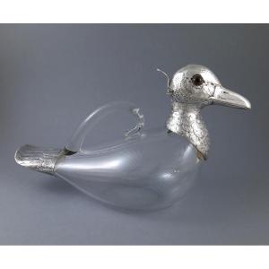 Duck-shaped Carafe In Glass And Sterling Silver