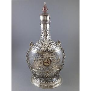 Glass And Sterling Silver Pilgrim's Flask