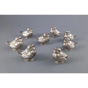 8 Sterling Silver Sparrow Salt Cellars