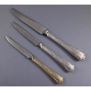 Puiforcat - 36 Knives In Sterling Silver And Gilt