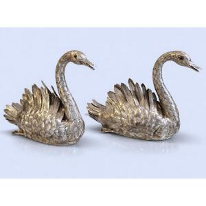 Luiz Ferreira - Pair Of Sterling Silver Swans