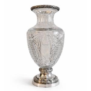 Wolfers - Large Vase In Crystal And Sterling Silver