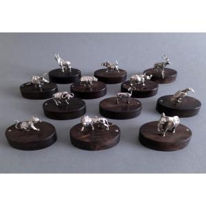 12 Sterling Silver And Ebony Place Card Holders 