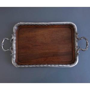 Sterling Silver And Wood Tray