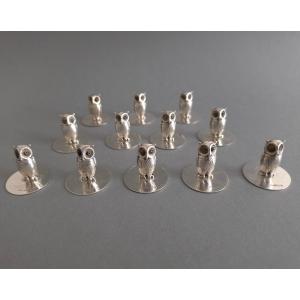 12 Sterling Silver Owl Place Card Holders London