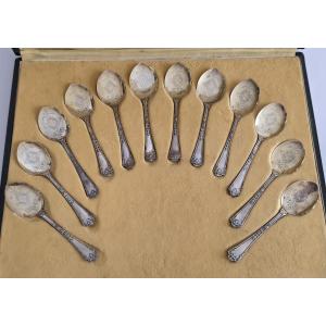 Puiforcat: 12 Sterling Silver And Gilt Ice Spoons