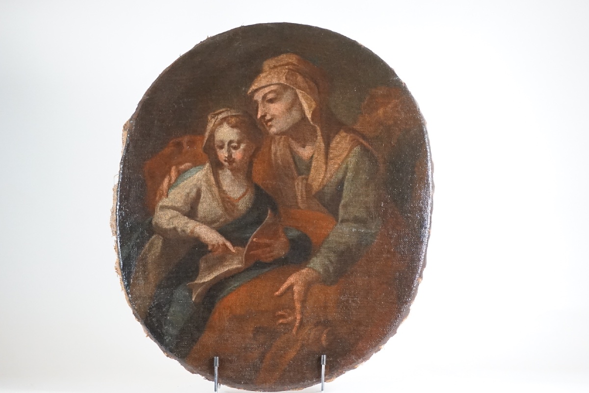 L’Educazione della Vergine – Importante Ovale del XVIII Secolo (Scuola Italiana, ambito maratte-photo-2