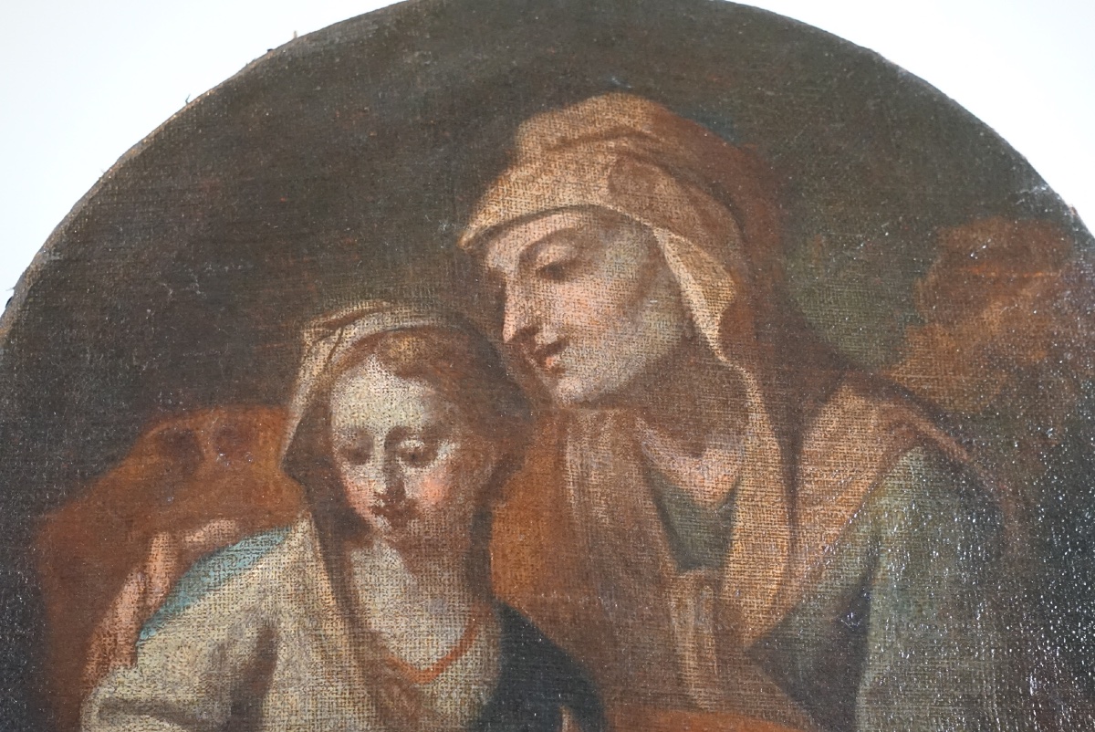L’Educazione della Vergine – Importante Ovale del XVIII Secolo (Scuola Italiana, ambito maratte-photo-2