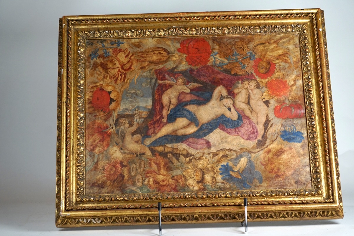 VENERE DORMIENTE CON PUTTI IN UNA GHIRLANDA FLOREALE-photo-3
