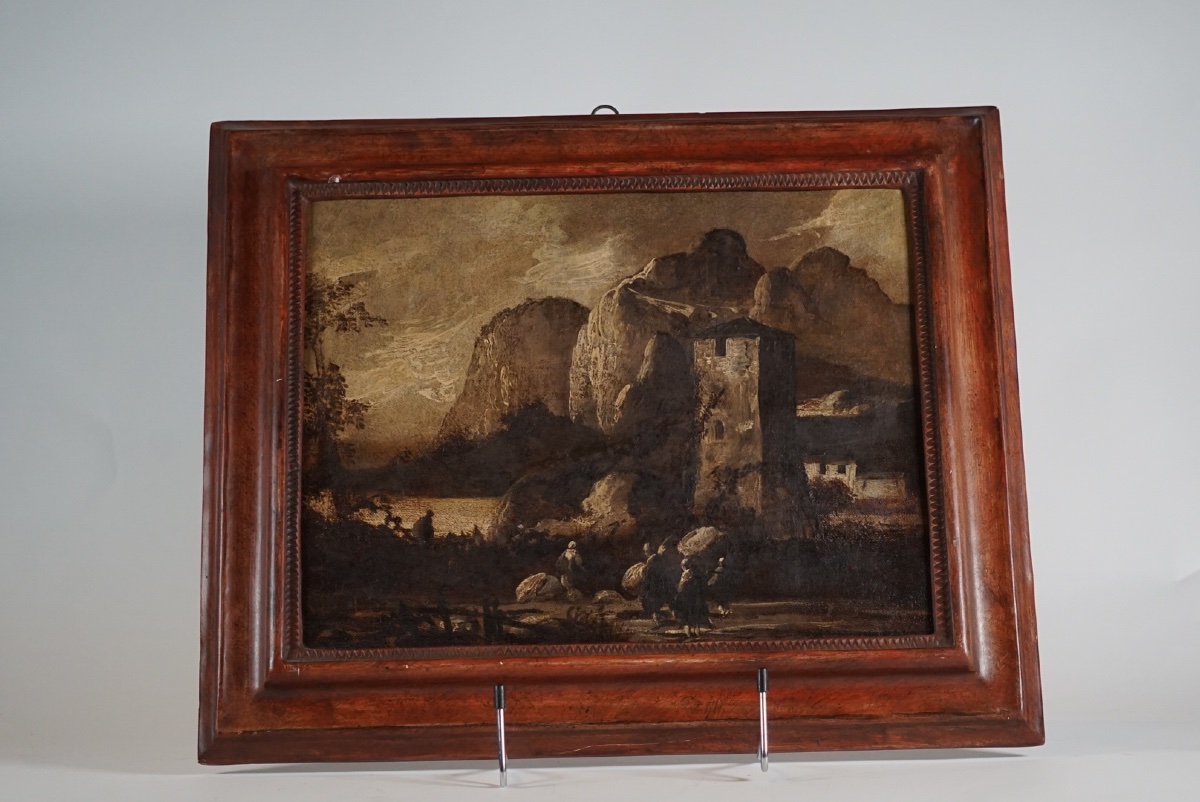 Paesaggio Alpino con Fortezza e Viandanti – Attribuibile ad Antonio Ciocio -photo-2