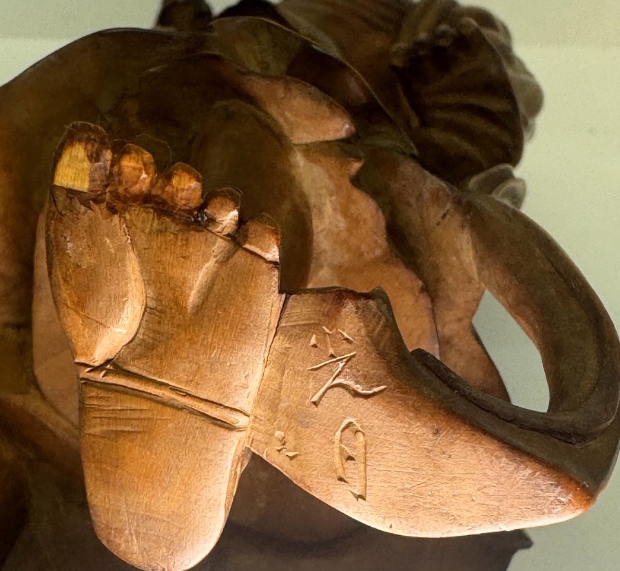 Rara coppia di sculture Okimono / Niō in bosso (Tsuge) firmate Kogetsu (光月) – Giappone (XIX Sec-photo-4