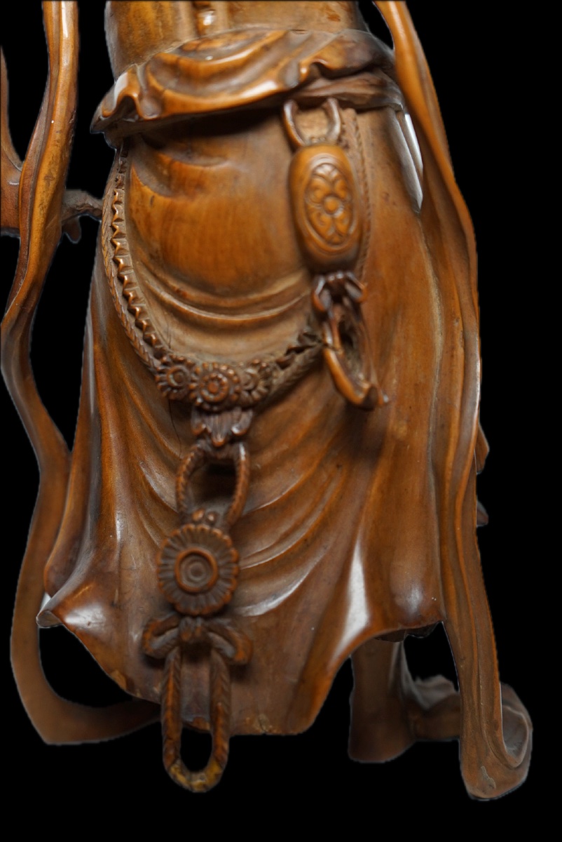 Rara coppia di sculture Okimono / Niō in bosso (Tsuge) firmate Kogetsu (光月) – Giappone (XIX Sec-photo-1