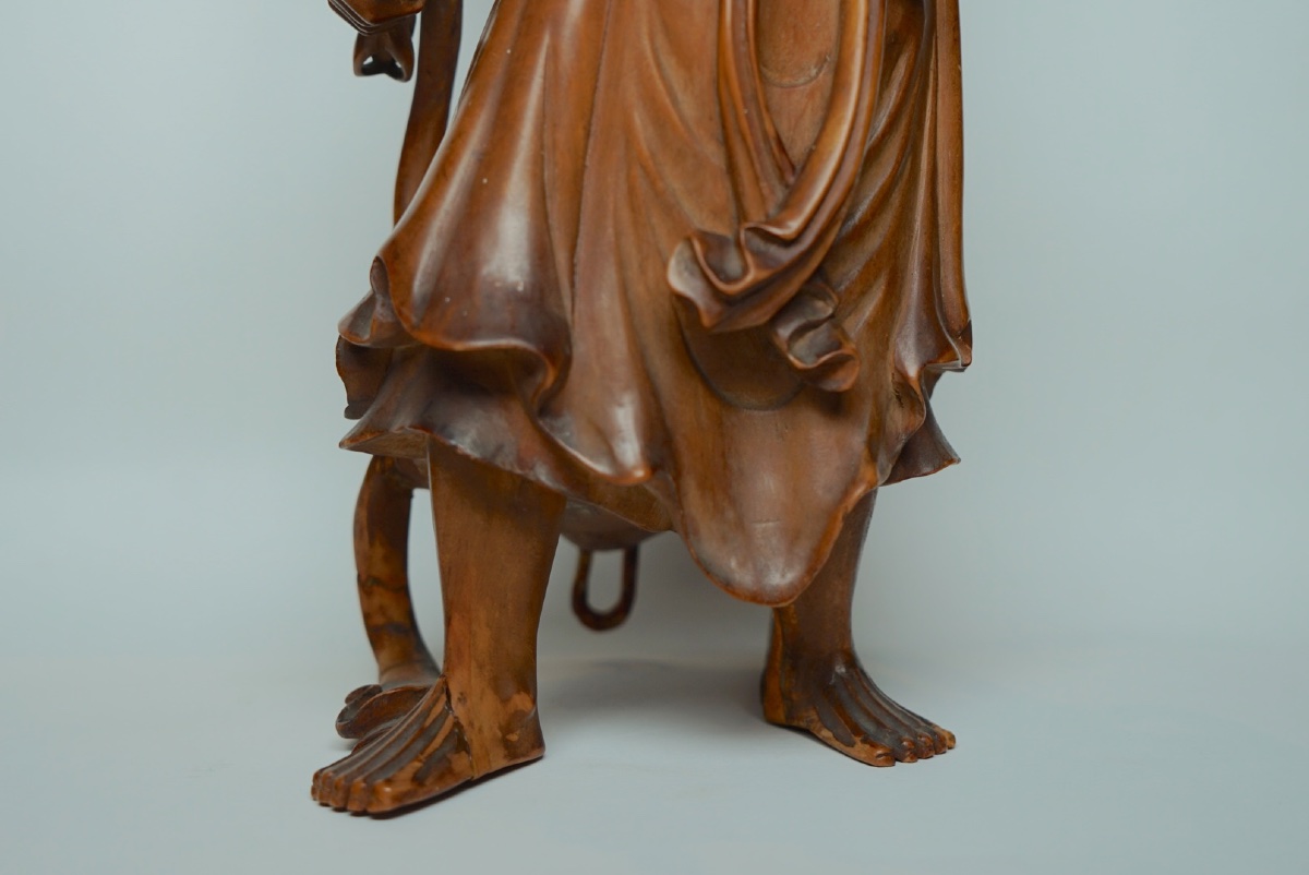 Rara coppia di sculture Okimono / Niō in bosso (Tsuge) firmate Kogetsu (光月) – Giappone (XIX Sec-photo-4