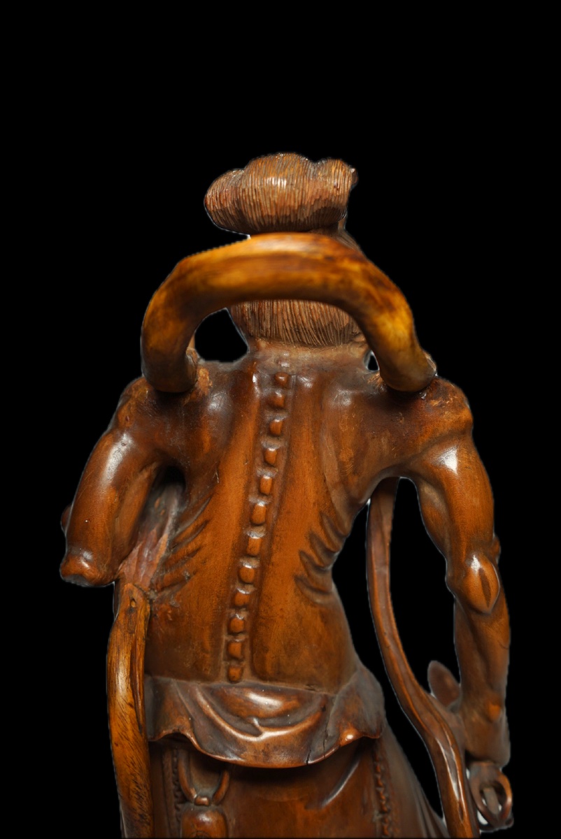 Rara coppia di sculture Okimono / Niō in bosso (Tsuge) firmate Kogetsu (光月) – Giappone (XIX Sec-photo-8