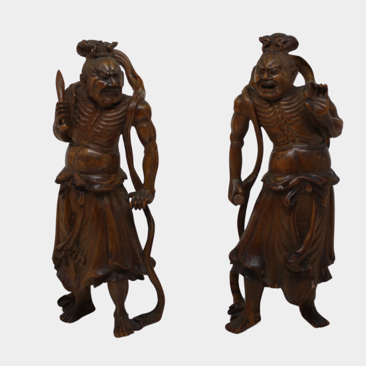Rara Coppia di Sculture in Legno di Bosso raffiguranti i Kongōrikishi (Niō)