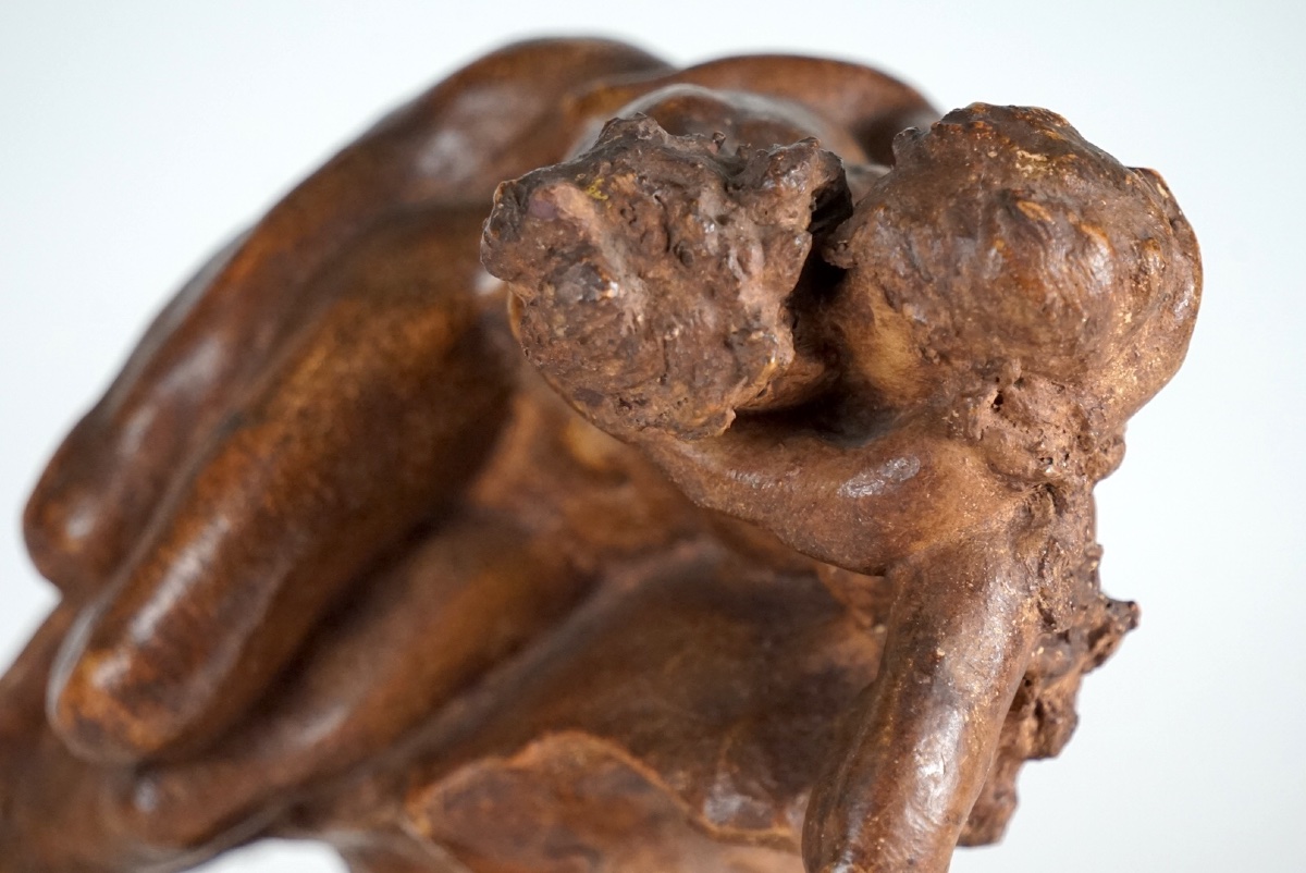 Jules Desbois (1851-1935) – "Le Baiser", Raro Bozzetto in Terracotta Patinata-photo-2