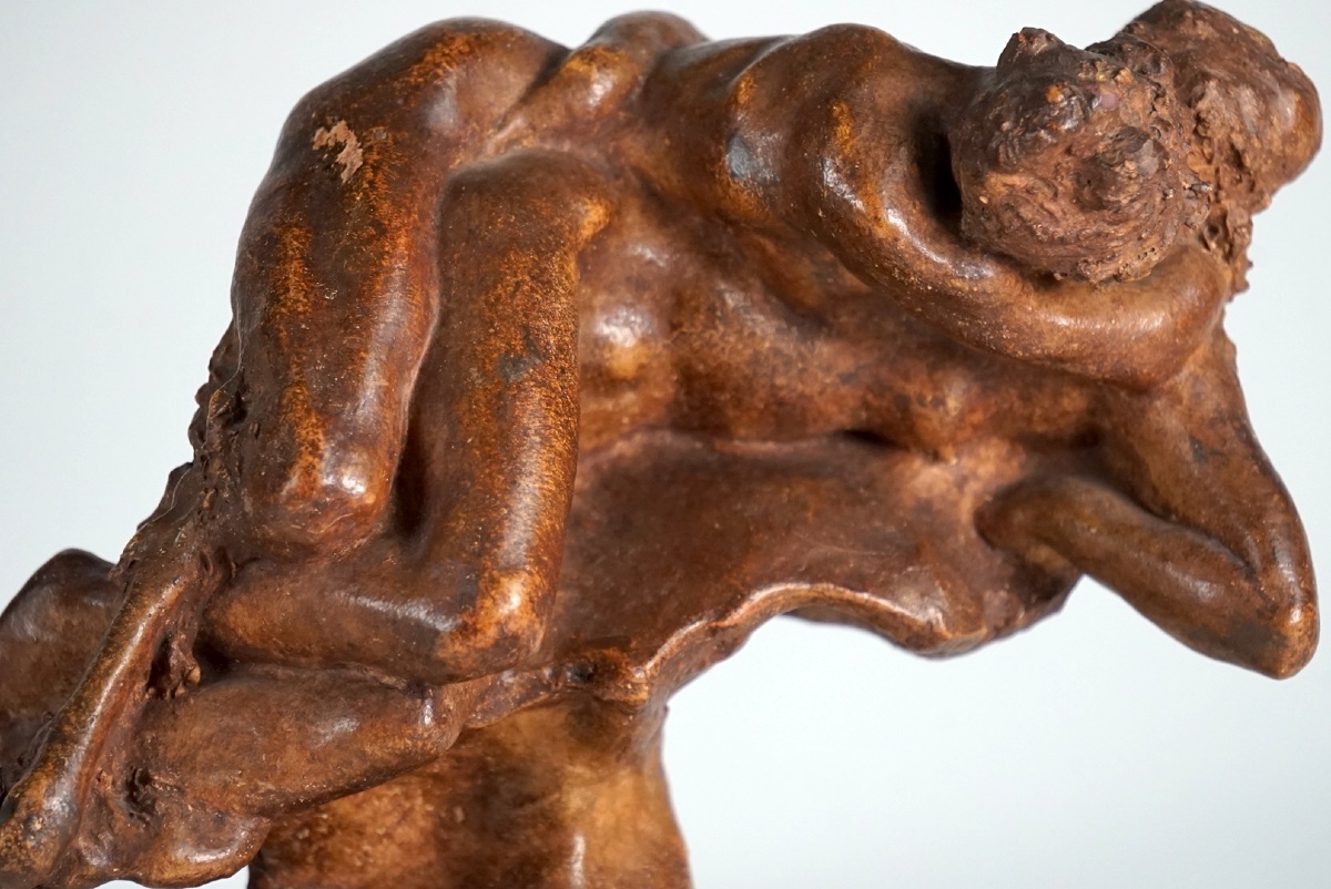 Jules Desbois (1851-1935) – "Le Baiser", Raro Bozzetto in Terracotta Patinata-photo-3