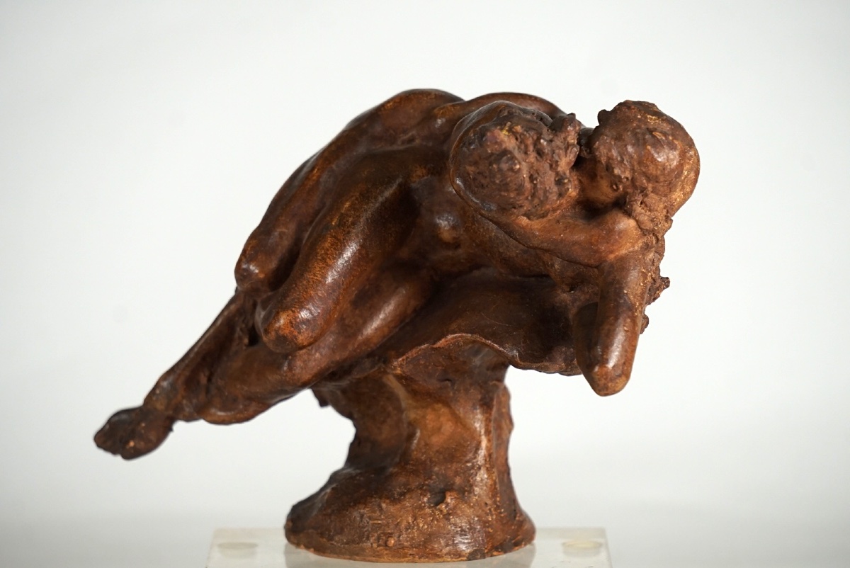 Jules Desbois (1851-1935) – "Le Baiser", Raro Bozzetto in Terracotta Patinata-photo-4