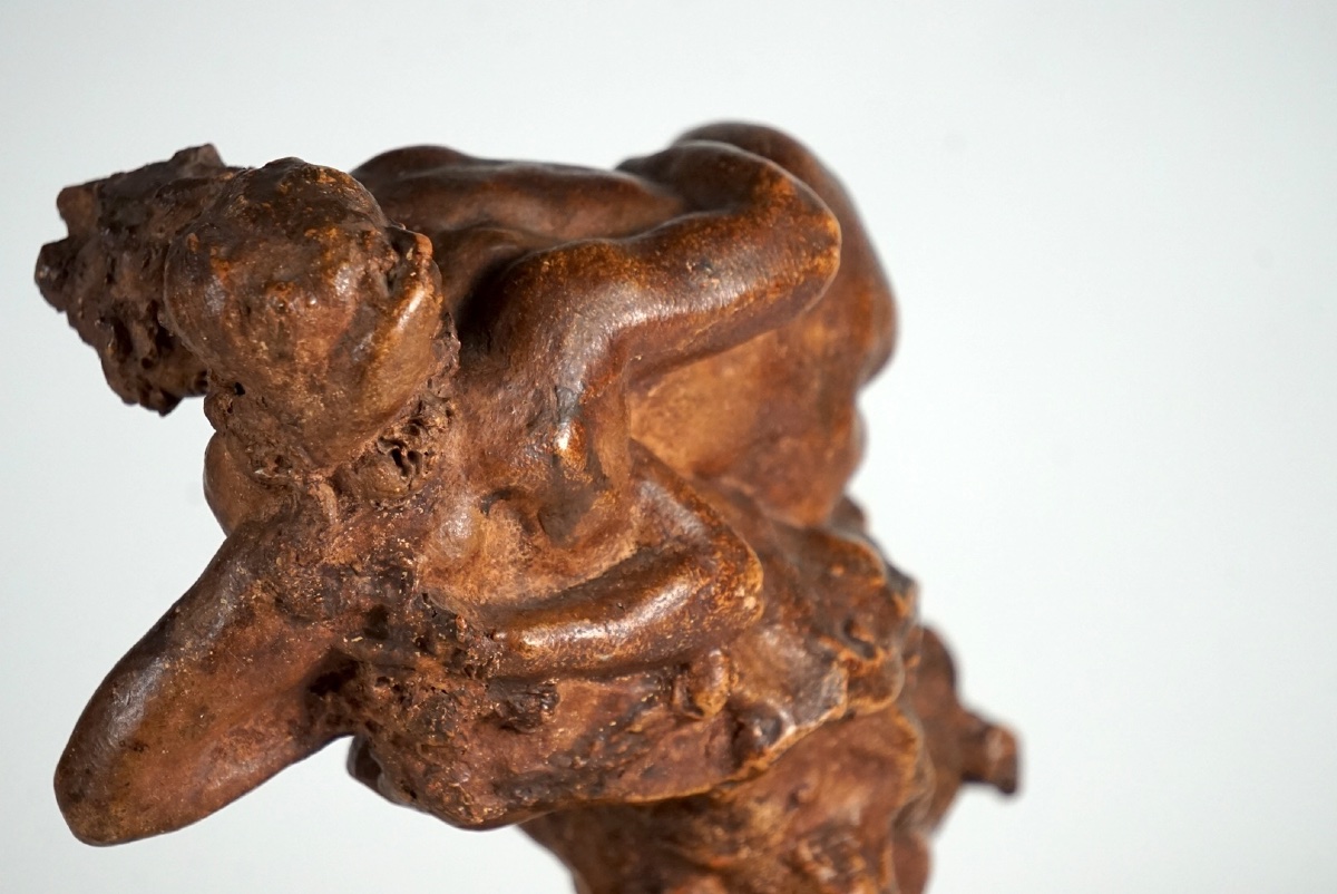 Jules Desbois (1851-1935) – "Le Baiser", Raro Bozzetto in Terracotta Patinata-photo-3