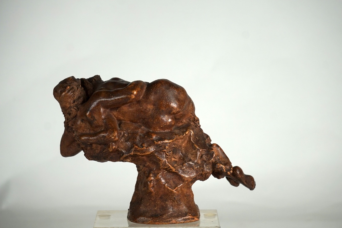 Jules Desbois (1851-1935) – "Le Baiser", Raro Bozzetto in Terracotta Patinata-photo-4