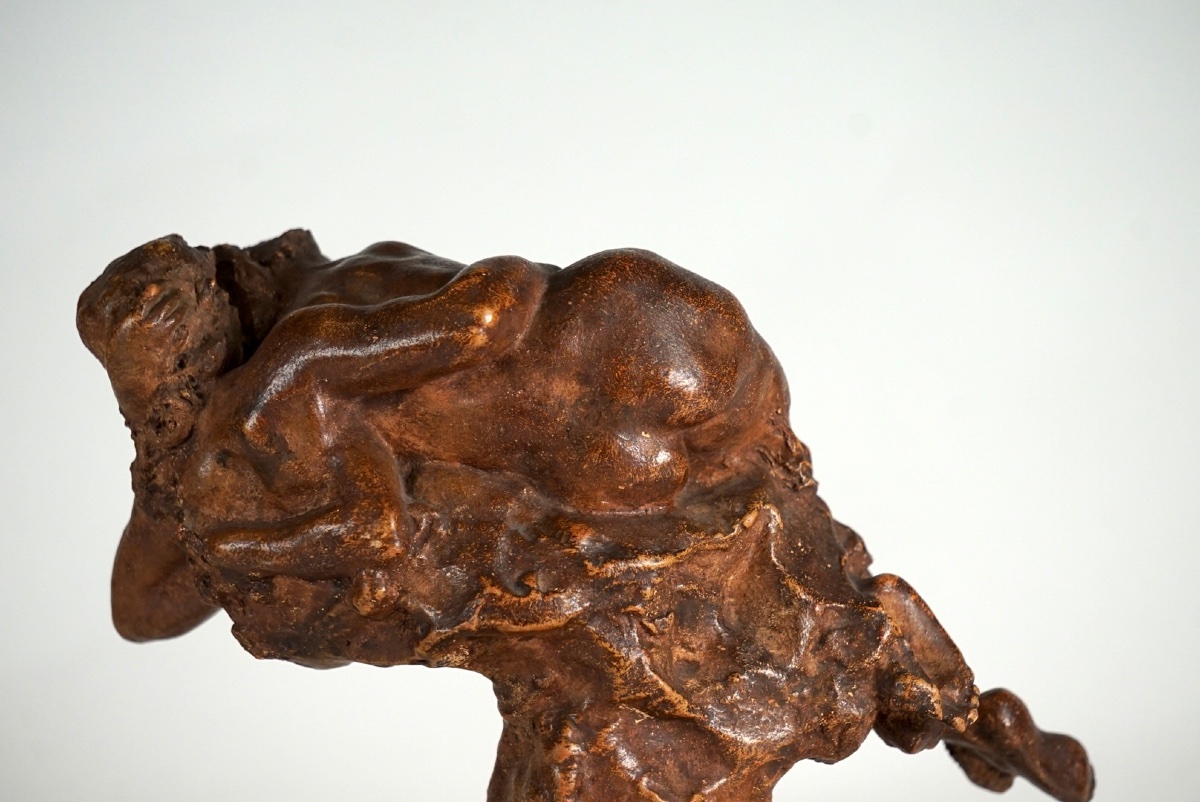 Jules Desbois (1851-1935) – "Le Baiser", Raro Bozzetto in Terracotta Patinata-photo-5