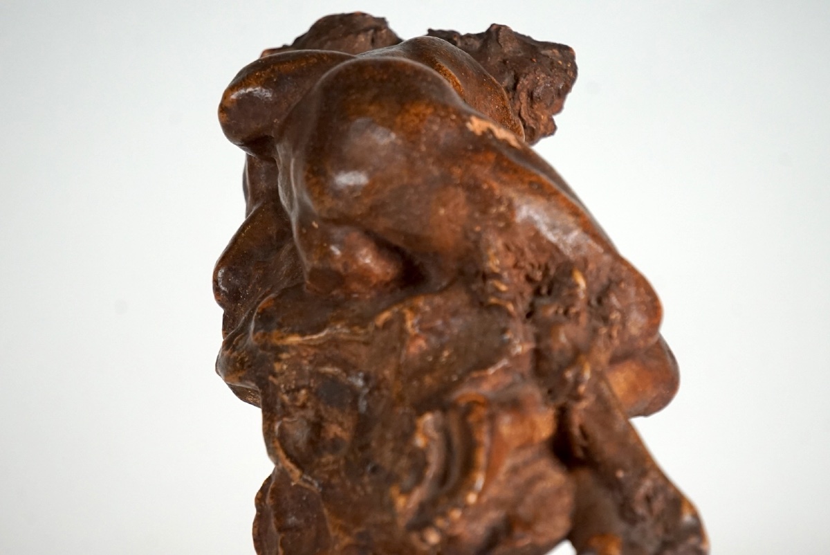 Jules Desbois (1851-1935) – "Le Baiser", Raro Bozzetto in Terracotta Patinata-photo-7