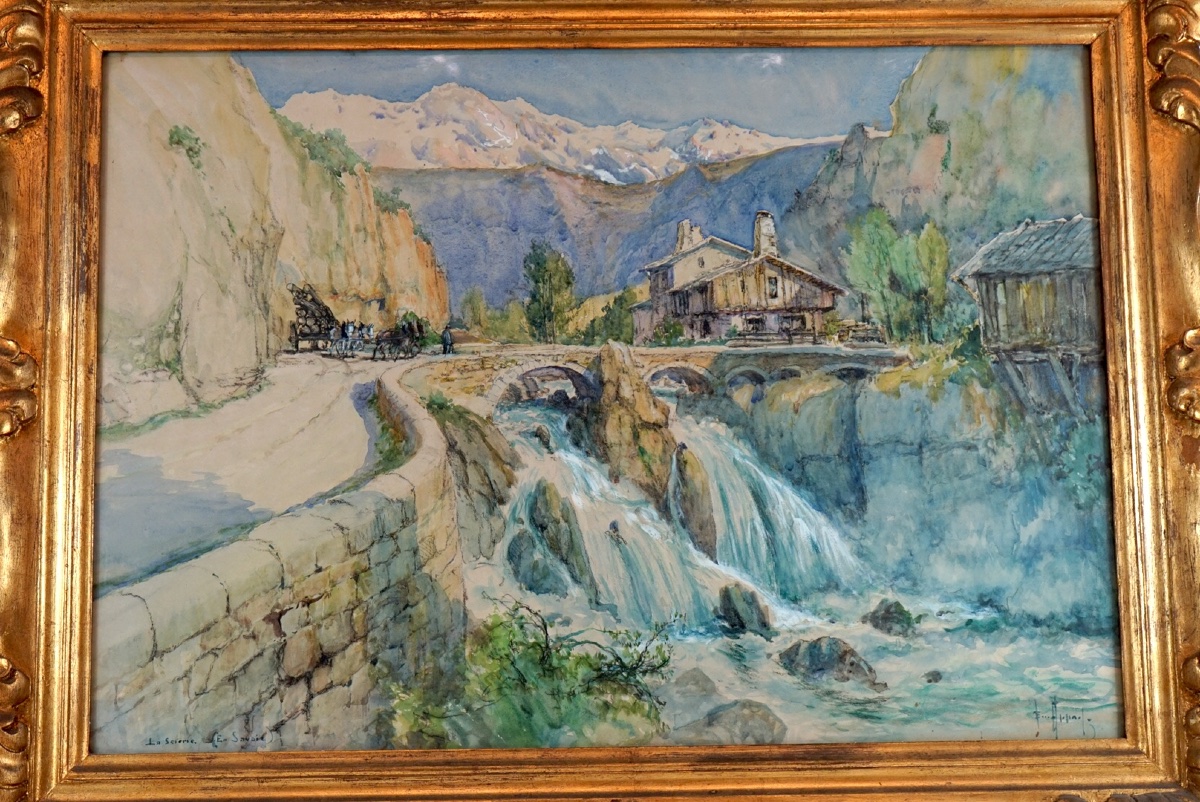 Monumentale Coppia di Acquerelli di Émile Appay (1876–1935) – "Zilia (Corsica)" & "La Scierie -photo-3