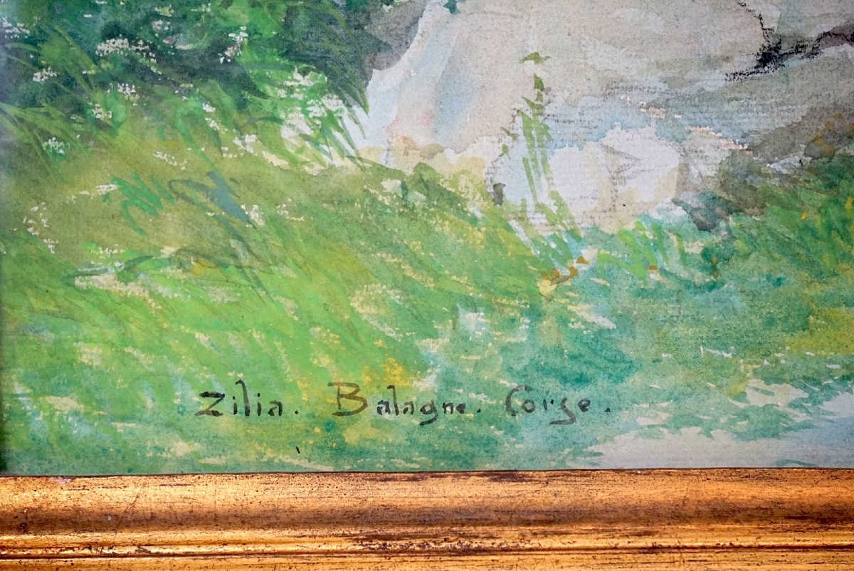 Monumentale Coppia di Acquerelli di Émile Appay (1876–1935) – "Zilia (Corsica)" & "La Scierie -photo-4