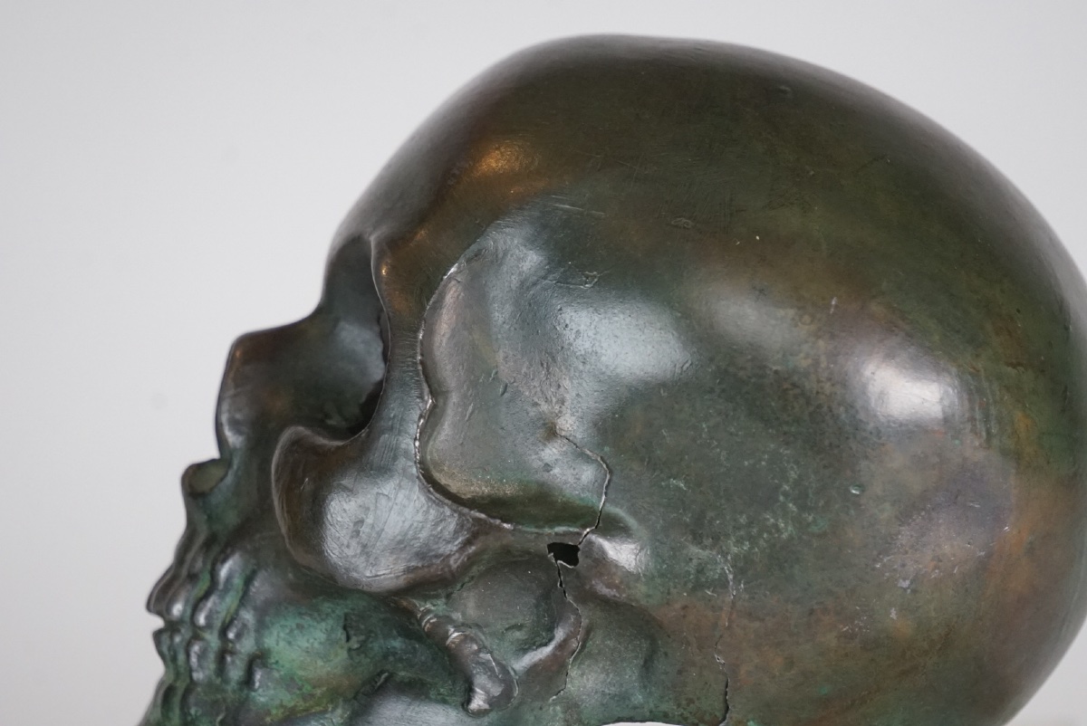 Imponente Scultura Memento Mori in Bronzo Cavo con Patina Verdigris (12 cm)-photo-3