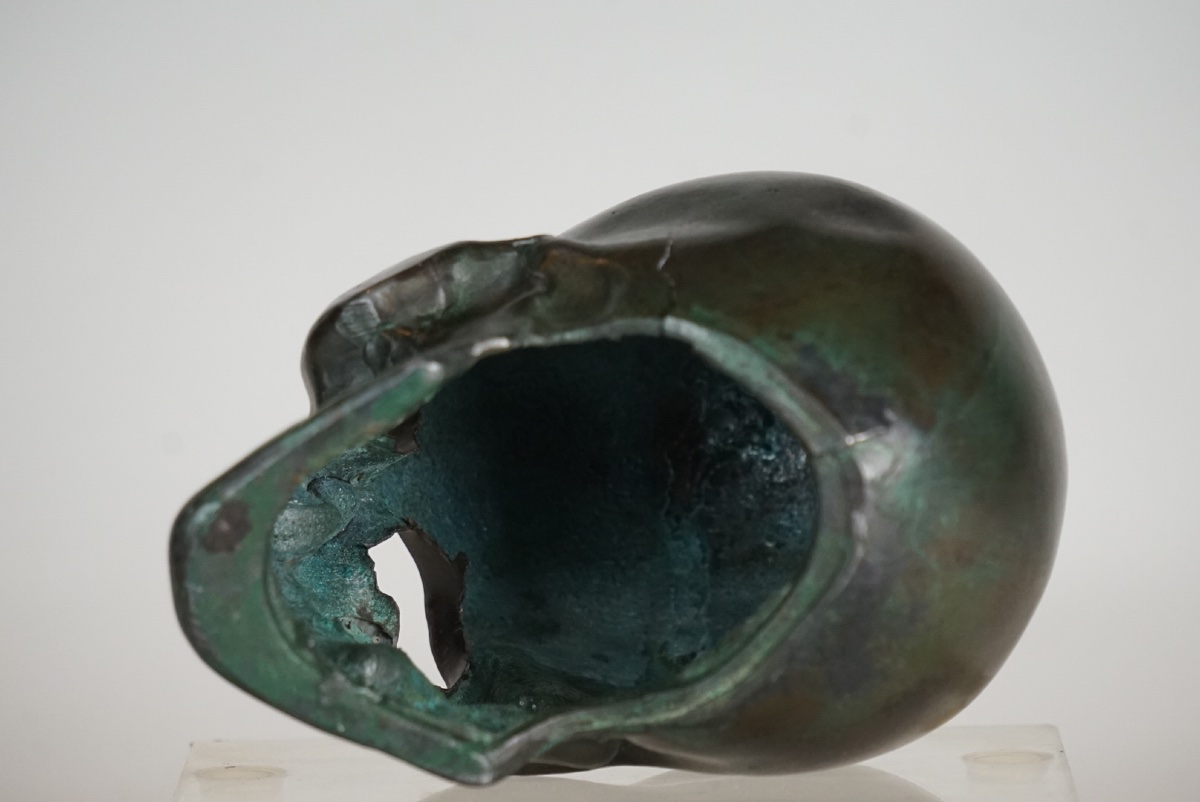 Imponente Scultura Memento Mori in Bronzo Cavo con Patina Verdigris (12 cm)-photo-4