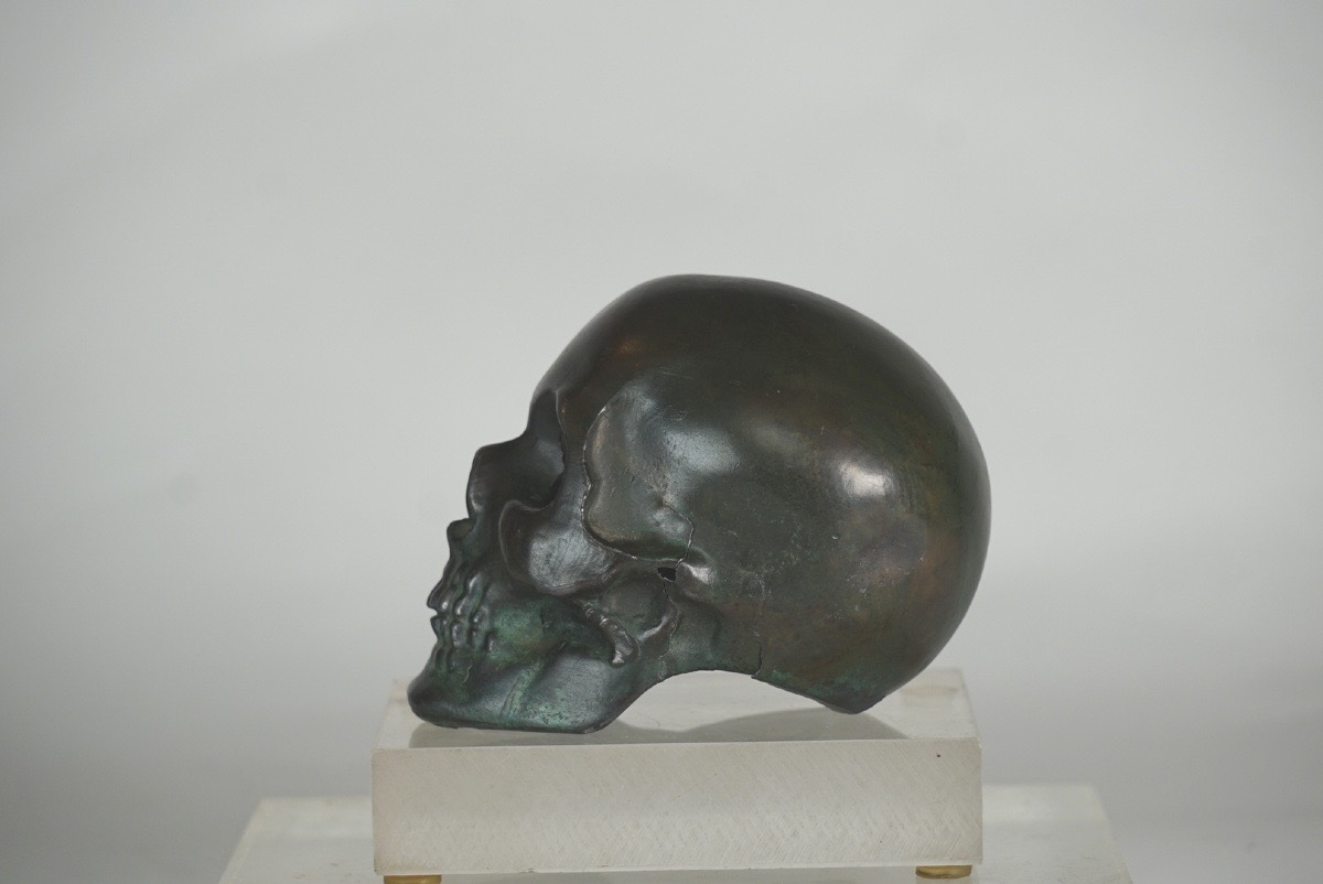 Imponente Scultura Memento Mori in Bronzo Cavo con Patina Verdigris (12 cm)-photo-5