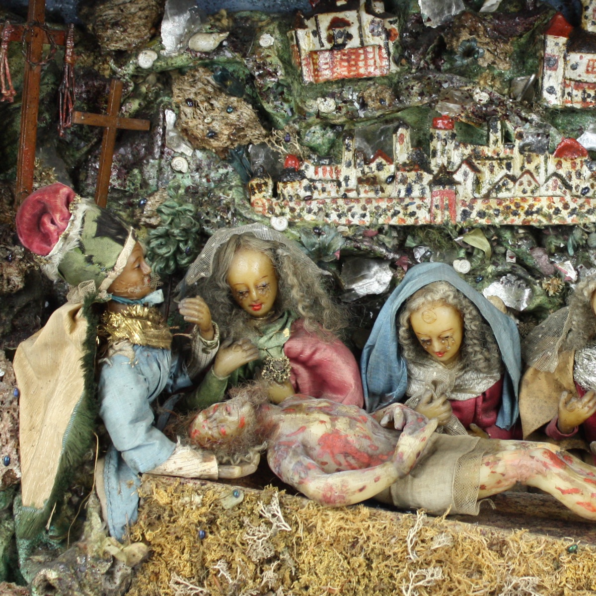 Raro e scenografico Compianto con Deposizione in cera policroma – Sicilia, XVIII secolo-photo-2