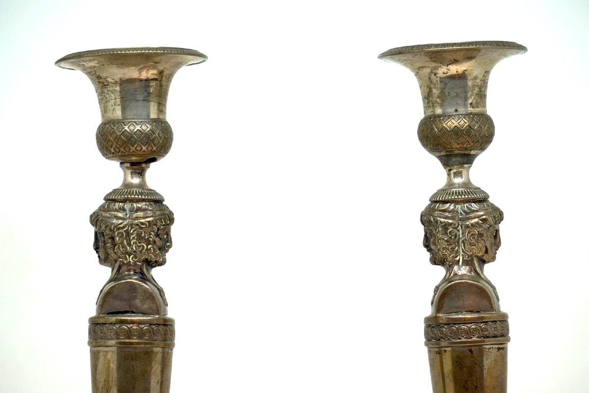 Coppia di Candelieri in Argento Massiccio Milano, 1820 circa – Bottega Fratelli Scavini-photo-1
