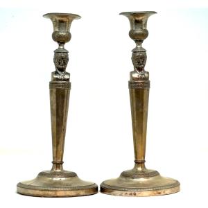 Coppia di Candelieri in Argento Massiccio Milano, 1820 circa – Bottega Fratelli Scavini