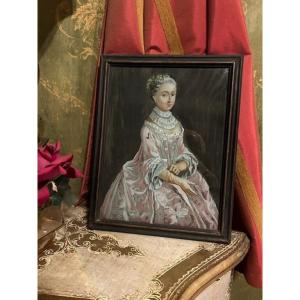 Portrait Of A Young Woman Fixed Under Glass 18th Century