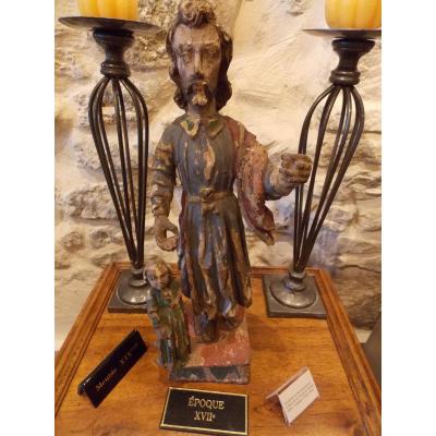 Statue En Bois Polychrome