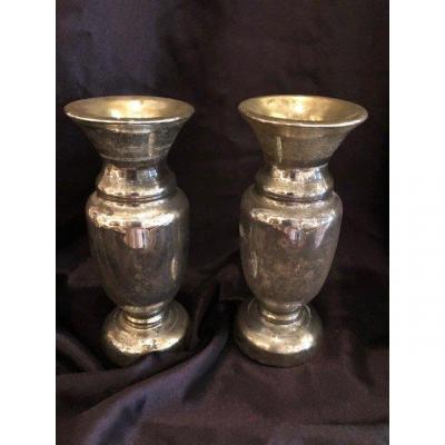 Pair Of Eglomise Glass Vases