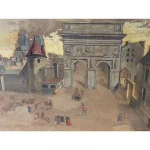 Suite Of Four Watercolors On Paris 19th