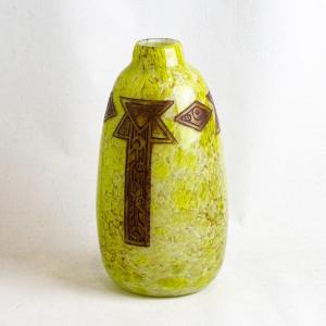Legras, Art Deco Vase In Marbled Glass