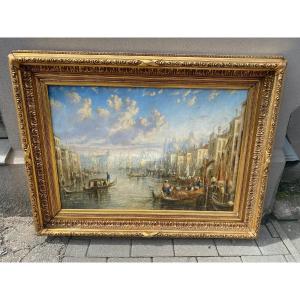 Antique Painting "venice", Oil On Canvas
