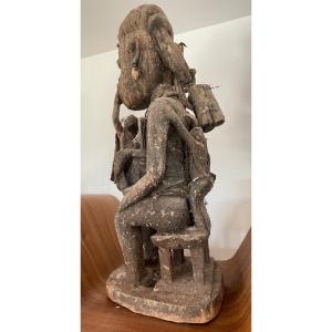 Nigeria. Nago Altar Statue In Carved Wood, Fabric, Necklace, Metals, Representing A Woman.