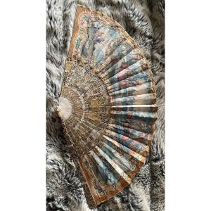 Fan Gouache Landscapes Figures Women Eighteenth