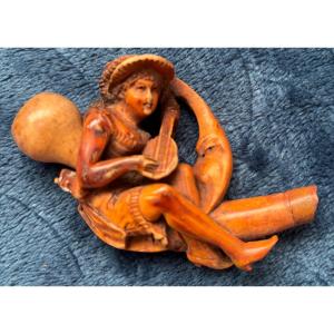 Carved Meerschaum Pipe With A Moon Scene - Netherlands - Early 20th Century