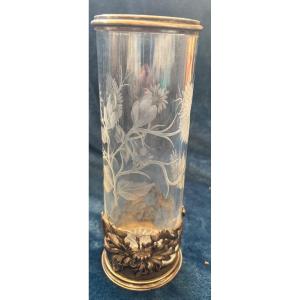 Risler & Carre Crystal Vase With Silver Mount. Art Nouveau