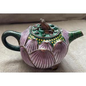 Gilt Bronze And Cloisonné Teapot With Frog Motif 
